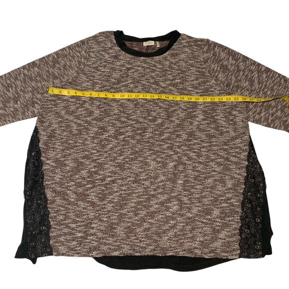 LOGO LORI GOLDSTEIN 3X Knit Marled Print Lace Inserts Crew Neck Top Boho - Picture 3 of 6